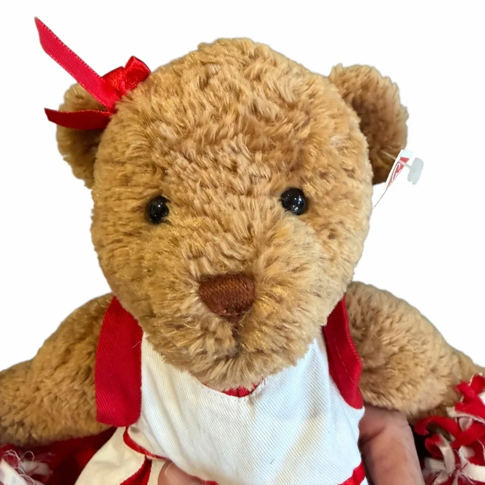 GUND “Brittany” Cheerleader Teddy Bear Plush 12” Red‎ White Pom Poms NWT